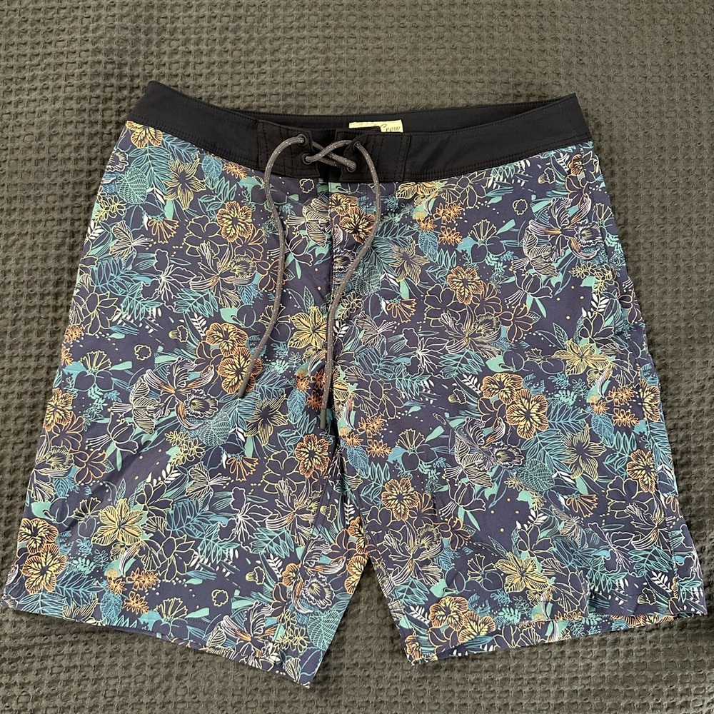 J. Crew Floral Print Swim Shorts - Blue and Gold